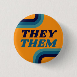 De har 70-talets Gult Blue Retro Linjer Pronouns Knapp