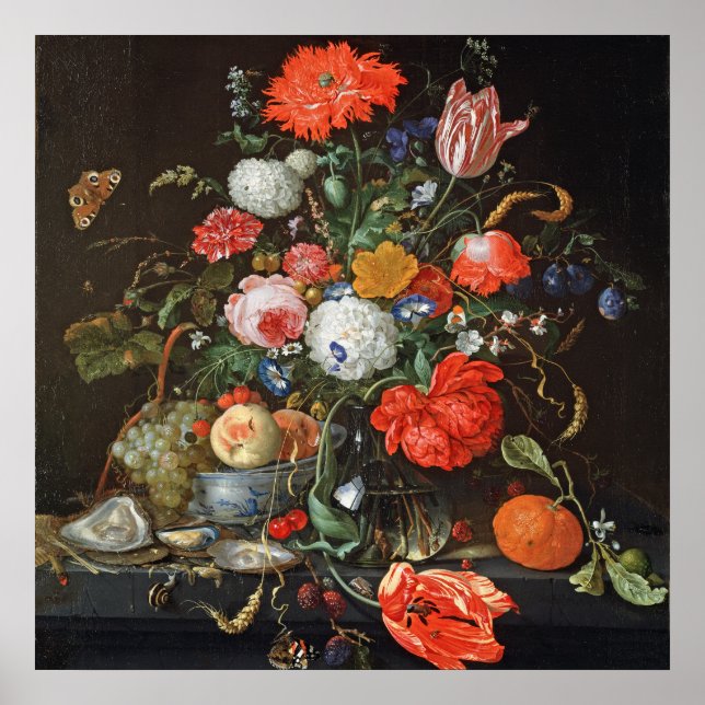 de Heem Flowers Fruit Oysters Painting Poster (Framsidan)