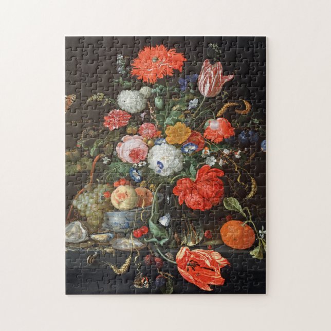 de Heem Flowers Fruit Oysters Painting Pussel (Vertikal)