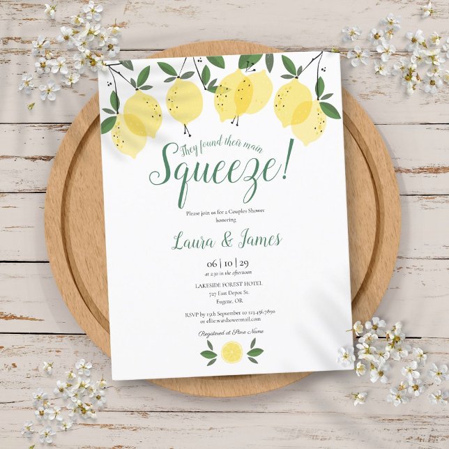 De hittade sin huvudsakliga Lemon Bröllopsdusch Meddelande Vykort (They Found Their Main Squeeze Lemon Bridal Shower Announcement Postcard)