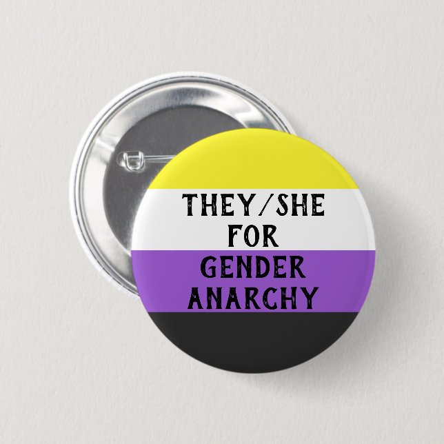De/hon för Gender Anarchy Button (på Enby flagga) Knapp (Framsida & baksida)