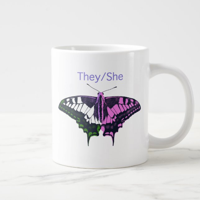 De/hon non-Binary Flagga Swallowtail Butterfly Jumbo Mugg (Höger)