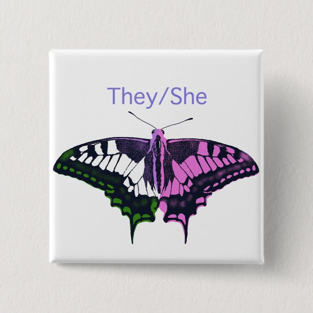 De/hon non-Binary Flagga Swallowtail Butterfly Knapp (Framsida)