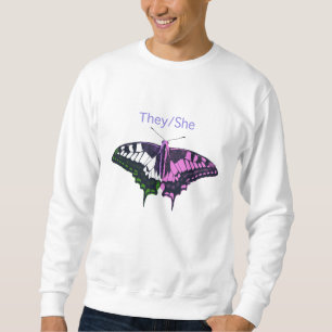 De/hon non-Binary Flagga Swallowtail Butterfly Lång Ärmad Tröja