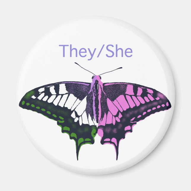 De/hon non-Binary Flagga Swallowtail Butterfly Magnet (Framsidan)