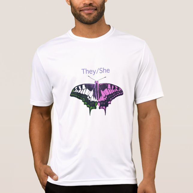 De/hon non-Binary Flagga Swallowtail Butterfly T Shirt (Framsida)