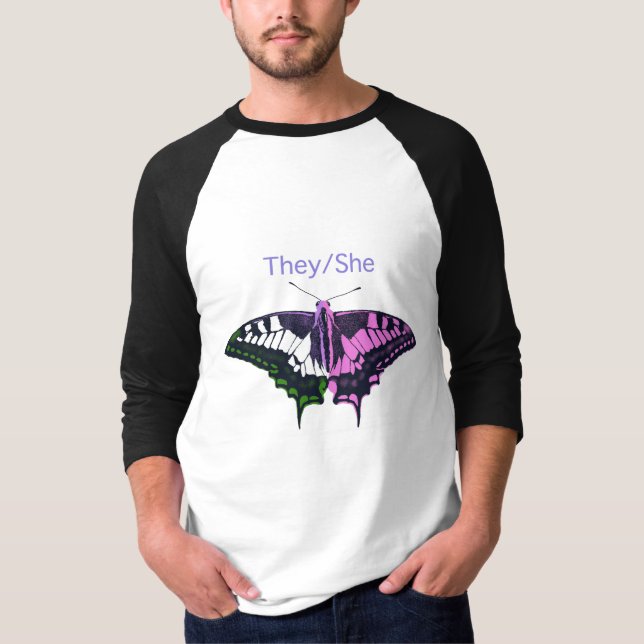 De/hon non-Binary Flagga Swallowtail Butterfly T Shirt (Framsida)