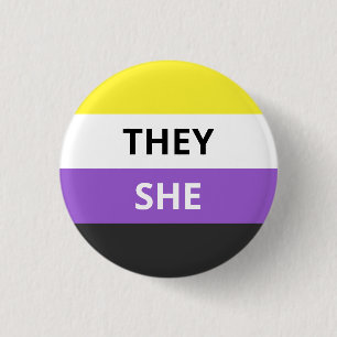 De/hon Pronouns Non-Binary Flagga Badge Knapp