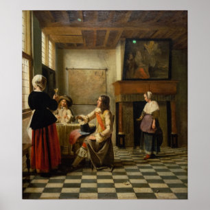 De Hooch - en kvinnlig dryck med två Manar 1658 Poster