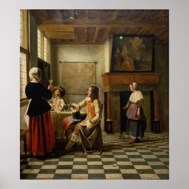 De Hooch - en kvinnlig dryck med två Manar 1658 Poster (Framsidan)