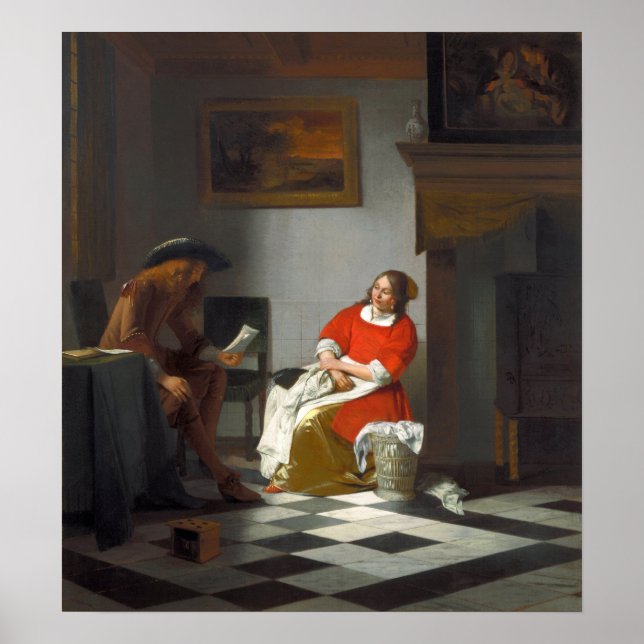 De Hooch - man läser Brev till en kvinna Poster (Framsidan)