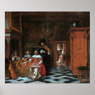 De Hooch - Porträtt av en familj som spelar musik Poster