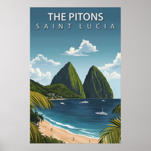 De ikoniska tvillingtopparna Pitons på Saint Lucia Poster