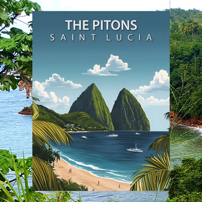 De ikoniska tvillingvulkanerna Pitons på Saint Luc Vykort (The Pitons Saint Lucia Iconic Twin Volcanic Peaks Postcard
)