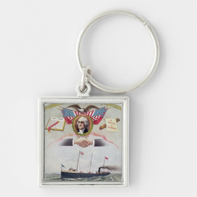 De internationella longshoremen'snas anslutning fyrkantig silverfärgad nyckelring (Framsidan)