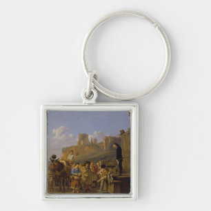 De italienska charlatansna, 1657 fyrkantig silverfärgad nyckelring