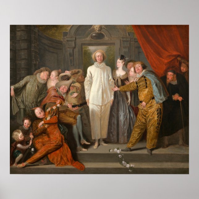 De italienska Komikerna - Antoine Watteau Fine Art Poster (Framsidan)