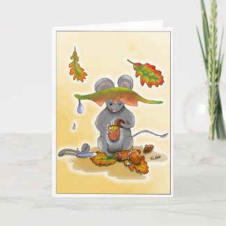 DE Klappkarte Herbst Maus mit Blätter Kort