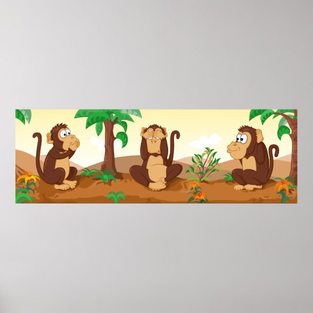 De kloka aporna - panorama poster (Framsidan)