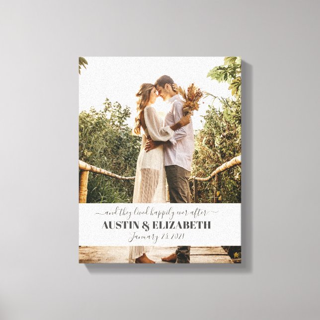 De levde lyckligt i alla sina dagar bröllopsskylt canvastryck (Framsida)
