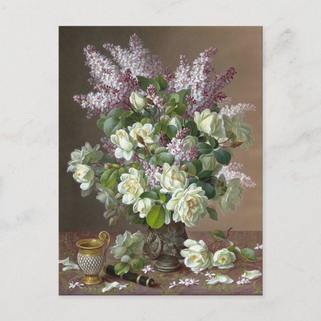 De Longpré Ro och Lilacs CC0600 Flower Postcard Vykort (Framsida)