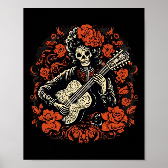 De Los Muertos Day of the dead Halloween Skeleton Poster (Framsidan)