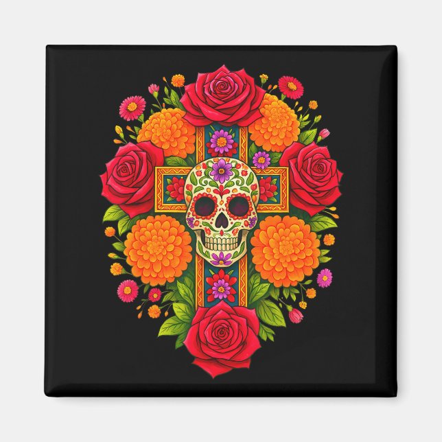De Los Muertos Day Of The Dead Sugar Skull Christi Magnet (Framsidan)