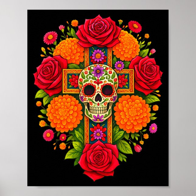 De Los Muertos Day Of The Dead Sugar Skull Christi Poster (Framsidan)