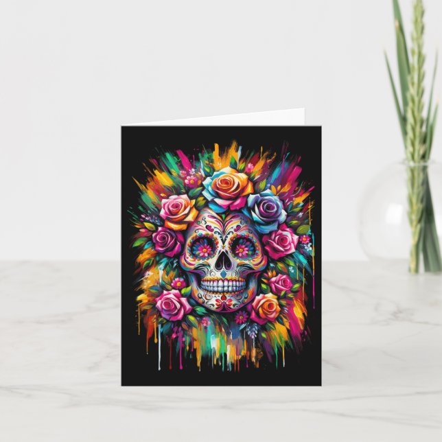 De Los Muertos Day of the dead Sugar Skull Hallowe Kort (Framsida)