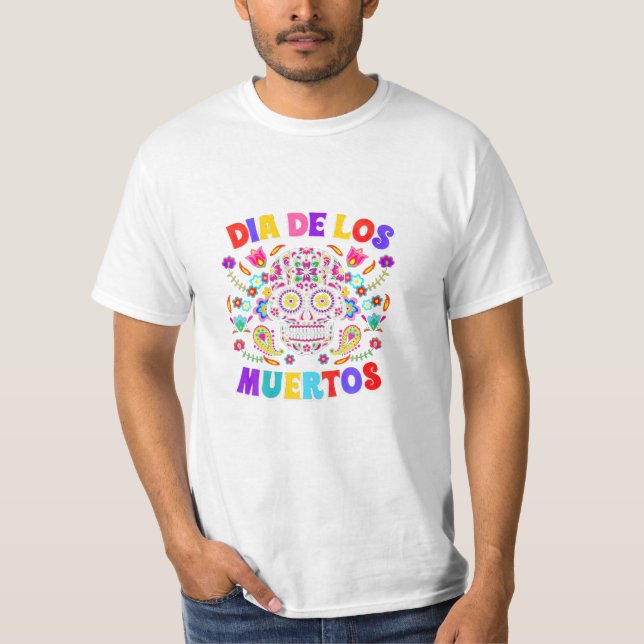 De Los Muertos Funny Döskallars T Shirt (Framsida)