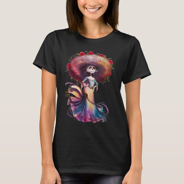 De Los Muertos La Catrina Day of the dead Sugar Sk T Shirt (Framsida)
