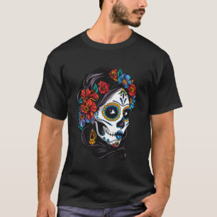 De Los Muertos La Catrina Döda Dagen Socker Skalle T Shirt