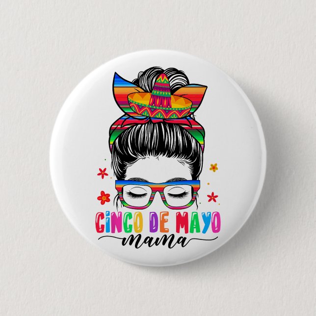 De Mayo Mamma Messy Bun Hair Mexican Mamma Mor Da Knapp (Framsida)