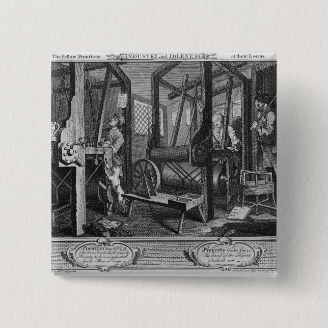 De med- 'prenticesna på deras vävstolar knapp (Framsida)