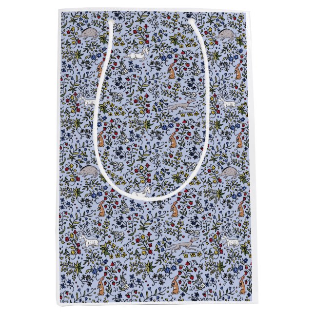 De medeltida djuren mals fleurs blå presentväska (Framsidan)