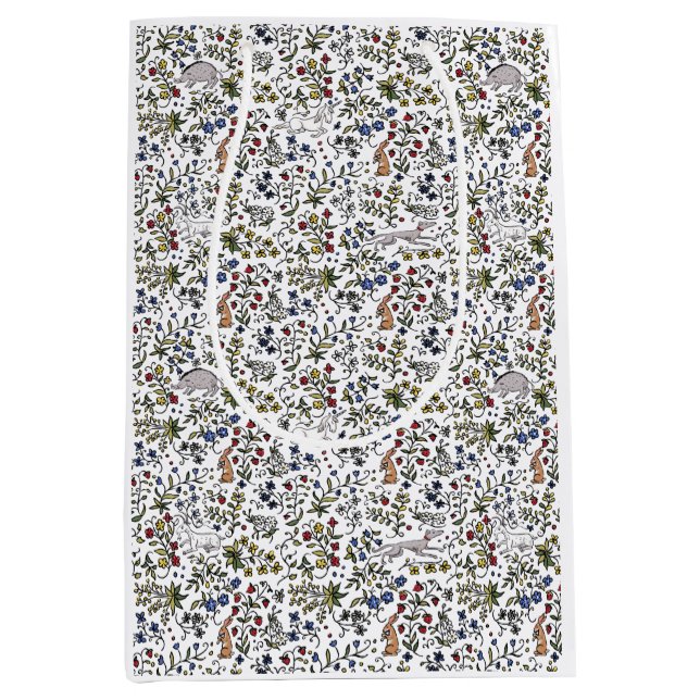 De medeltida djuren mals fleurs vita presentsäck (Framsidan)