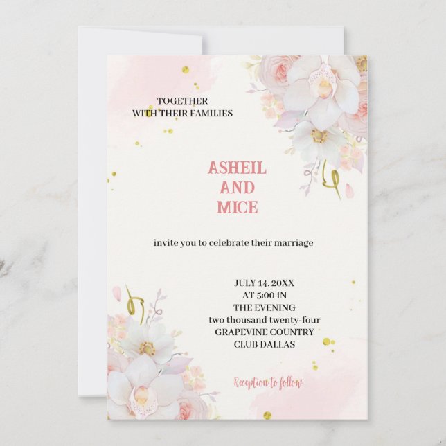 De mest elegant rosa blommorna i bröllop inbjudningar (Framsida)