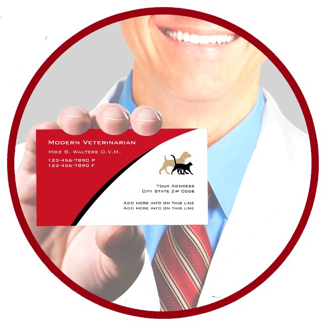 De moderna Affärskorten för veterinärer Visitkort (Veterinarian Animal Hospital Business Cards by CustomBusinessTemplates)