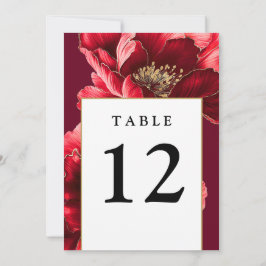 De moderna Bordsnumren Burgundy Red och Guld Blomm Inbjudningar