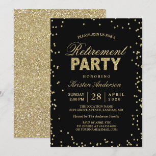 De moderna Guld Glitter-miniatyrerna Pension Party Inbjudningar