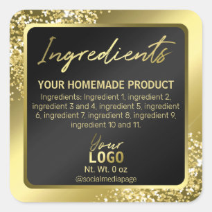 De moderna svarta ingredienserna Guld Glitter Fyrkantigt Klistermärke