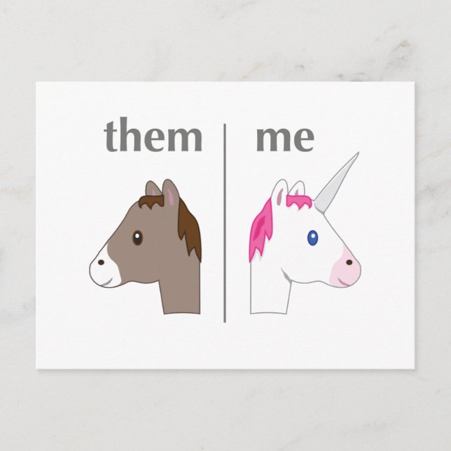 De mot mig Donkey mot Unicorn roligt Vykort (Framsida)