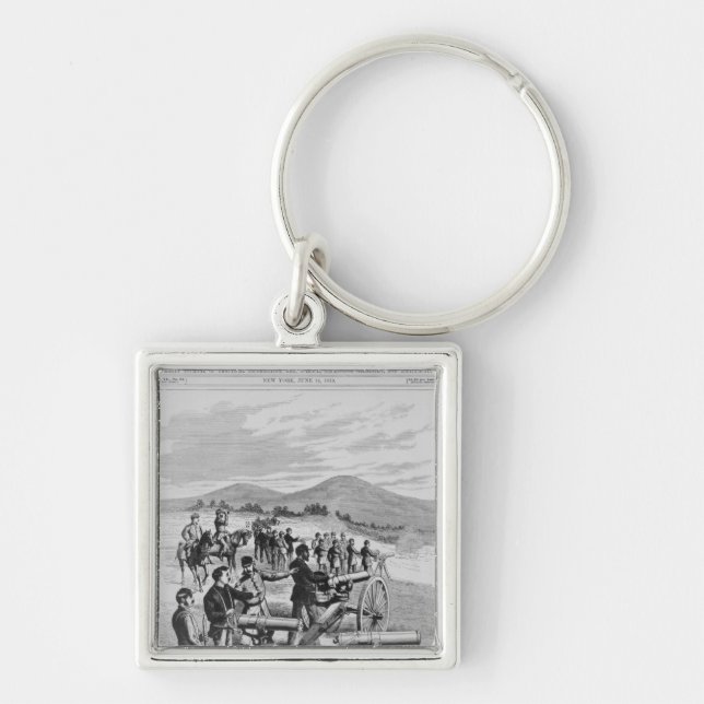 De nya modellerar det Gatling vapnet Fyrkantig Silverfärgad Nyckelring (Framsidan)