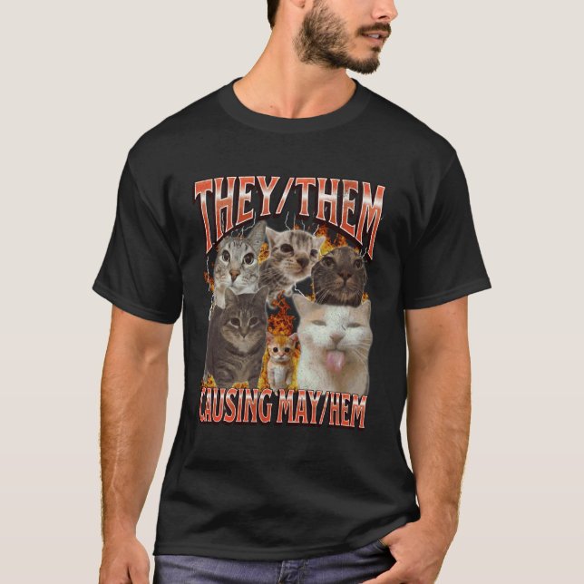 De Orsakar Kaos Roligt Katt Meme Bootleg Gr T Shirt (Framsida)