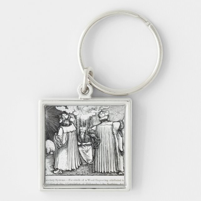 De planetariska systemen fyrkantig silverfärgad nyckelring (Framsidan)