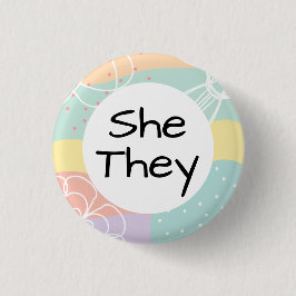 De pronouns i Pastel Doodle Circle Knapp