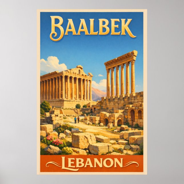 De romerska ruinerna i Baalbek - Vintage Resa  Poster (Framsidan)