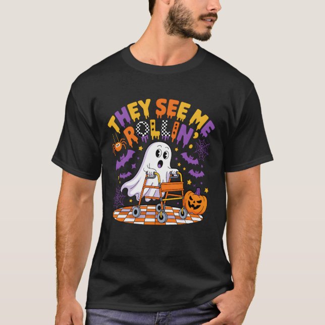 De ser mig Rolling Ghost Halloween Walker Physica T Shirt (Framsida)