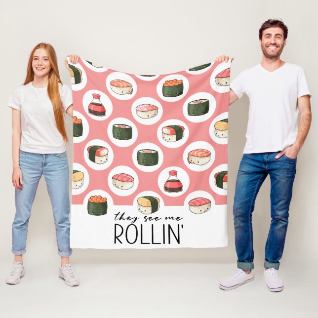 De ser mig Rollin'Kawaii Roligt Sushi Rolls & Dots Fleecefilt (På plats)