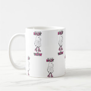De ser mig rulla in.. de väntar på rosa retro-spök kaffemugg